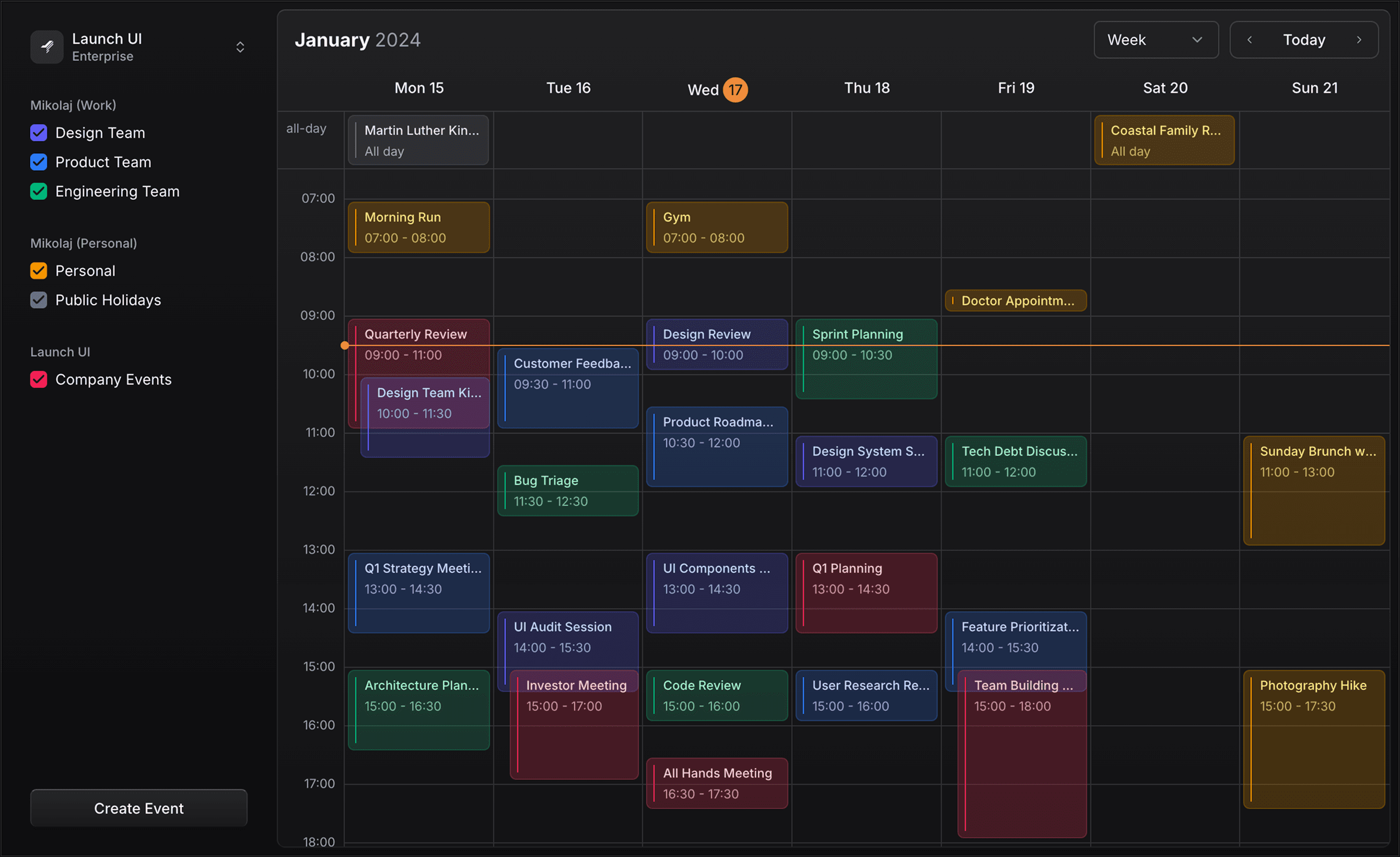 Calendar app screenshot