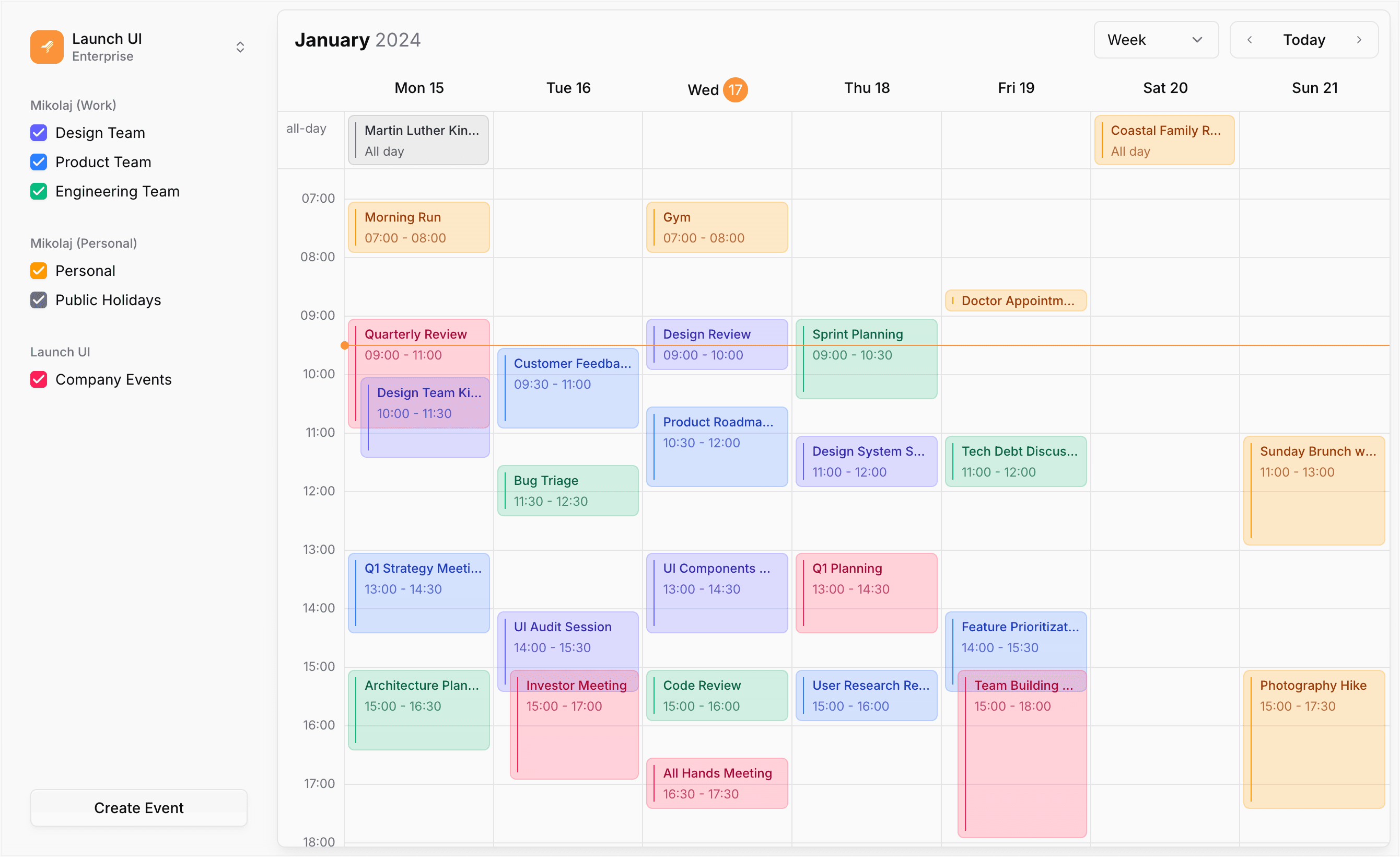 Calendar app screenshot